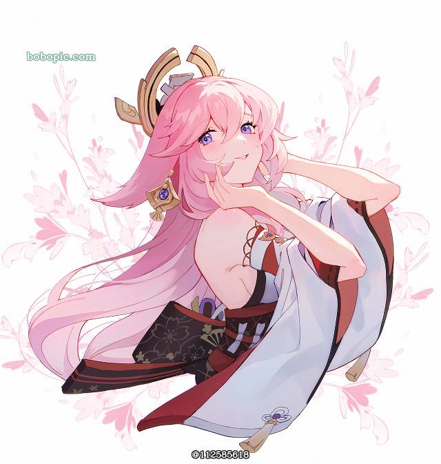 一张原神,八重神子,小女孩绘画图片