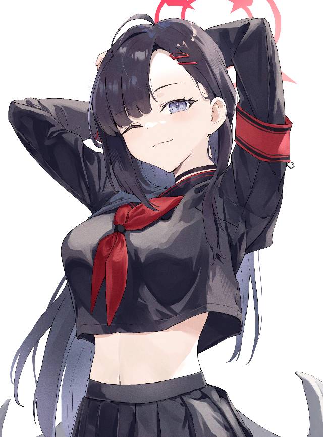 仲正一花,抛媚眼,肚脐,长发,蔚蓝档案,水手服,黑发,露肚脐图片