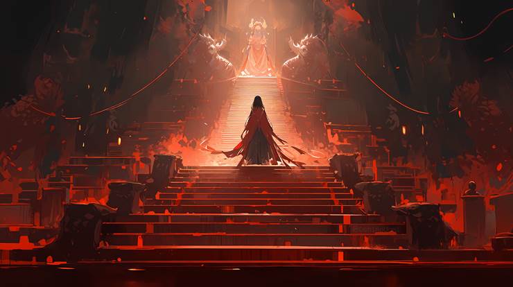 风景, scenery, background, archeological site​, 楼梯, red, 奇幻