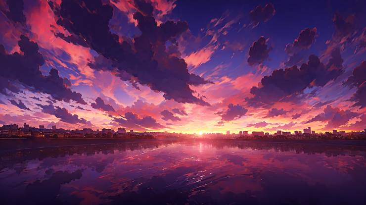 风景, scenery, background, sky, 云, lake, 黄昏