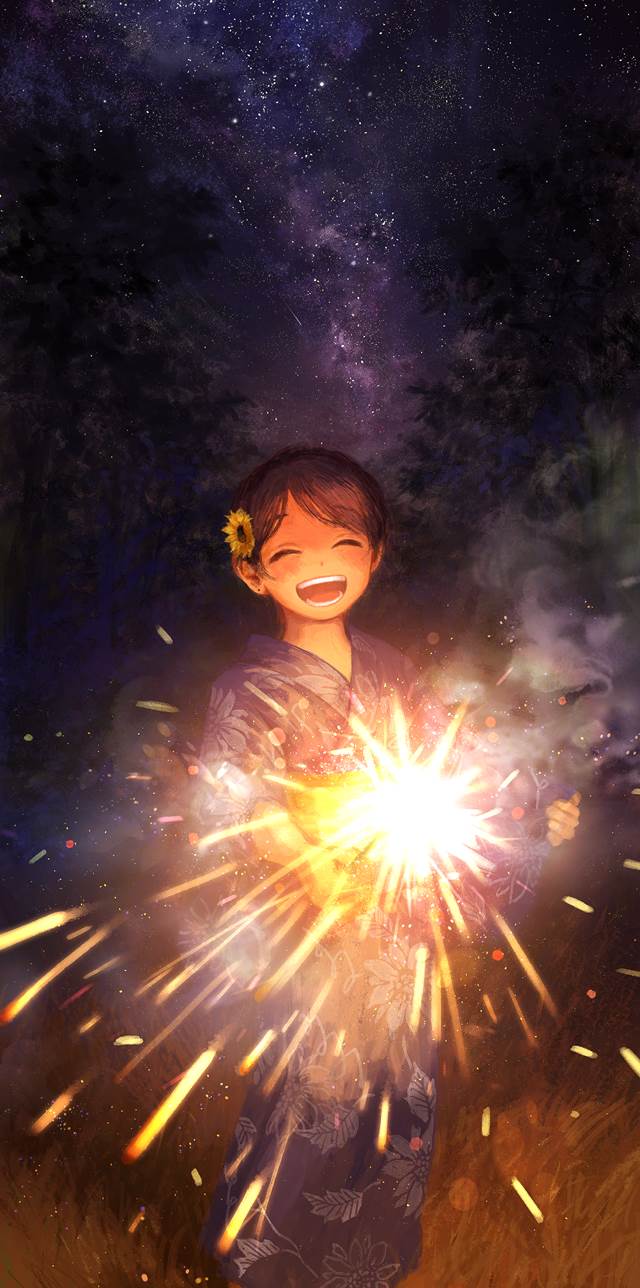 夏之回忆,小女孩,星空,焰火,花火图片
