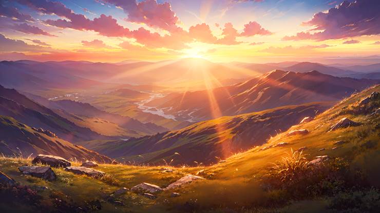 风景, scenery, background, sky, mountain, autumn, 夕阳