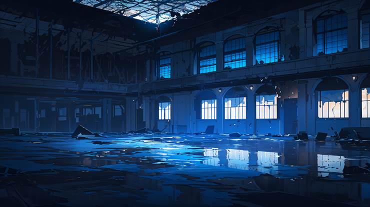 风景, scenery, background, 废墟, night, 蓝, factory