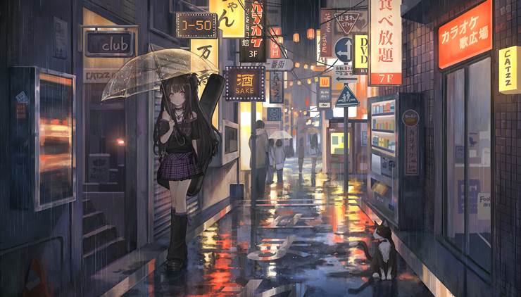 girl, original, background, night view, city, scenery, rain, night, young girl, original 1000+ bookmarks