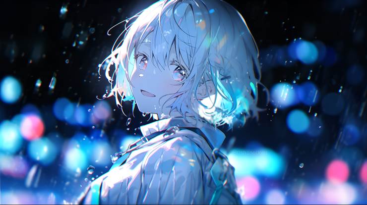 风景, scenery, background, character, night, rain, 蓝, 女孩子