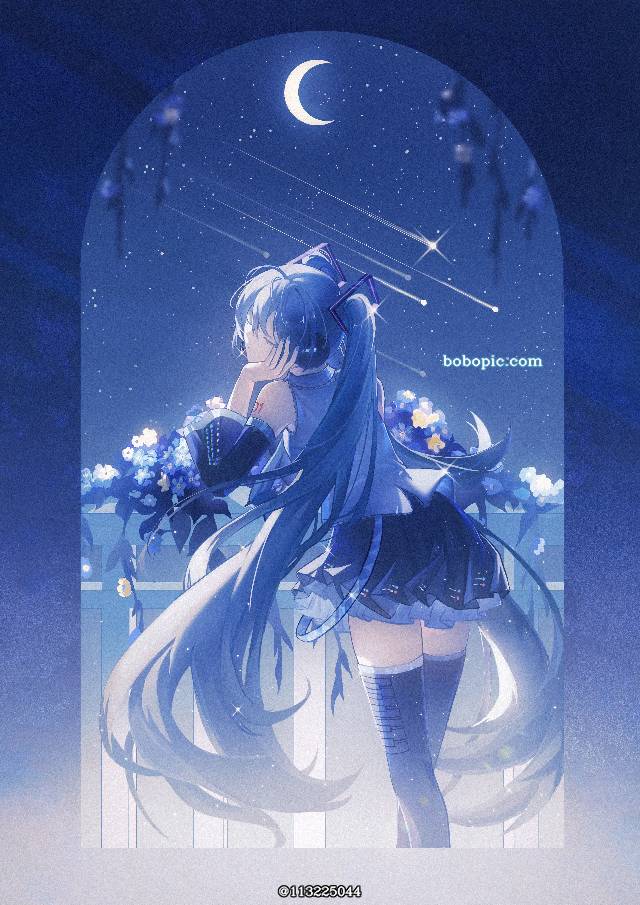 一张初音未来,流星,二次创作,少女绘画图片