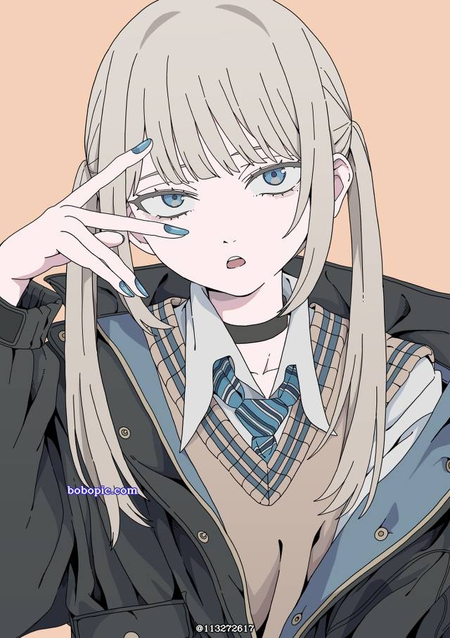 一张双马尾,项圈,制服,小女孩,JK,少女绘画图片