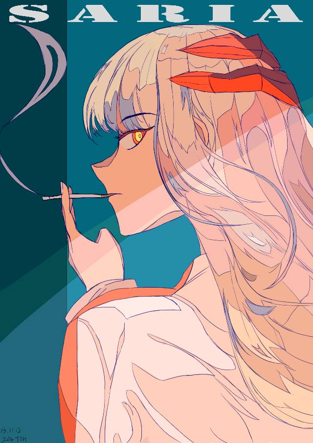 一张抽烟,御姐,明日方舟,同人二创,塞雷娅绘画图片