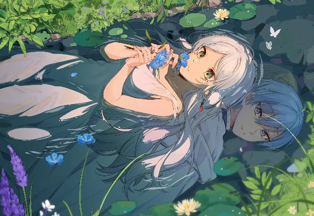 葬送的芙莉莲, 女孩子, Himmel, 背靠背, Frieren at the Funeral 1000+ bookmarks, water surface, 美, ophelia