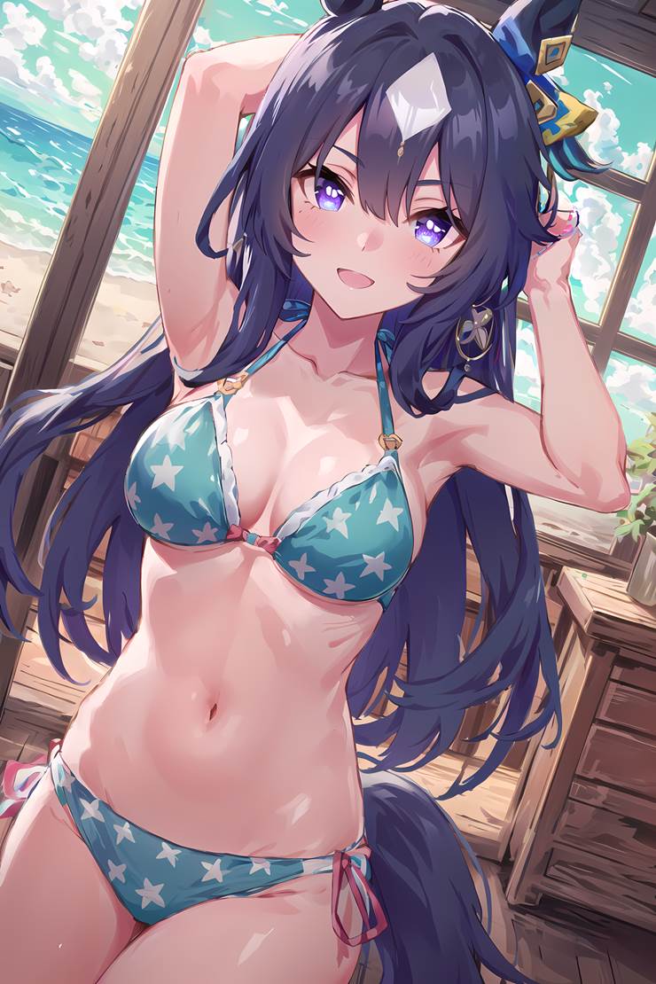 极峰（赛马娘）, 赛马娘Pretty Derby, 马娘, 泳装, 比基尼, 肚脐, 好想用手指戳一下肚脐