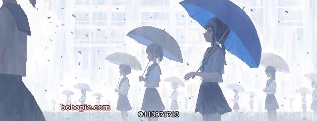 一张小女孩,制服,雨天,水手服,JK,黑发绘画图片