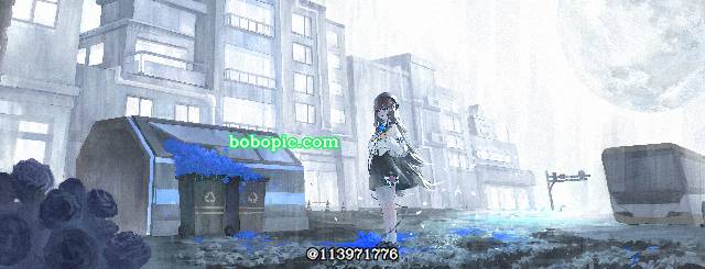 一张小女孩,黑发,白夜,城市绘画图片