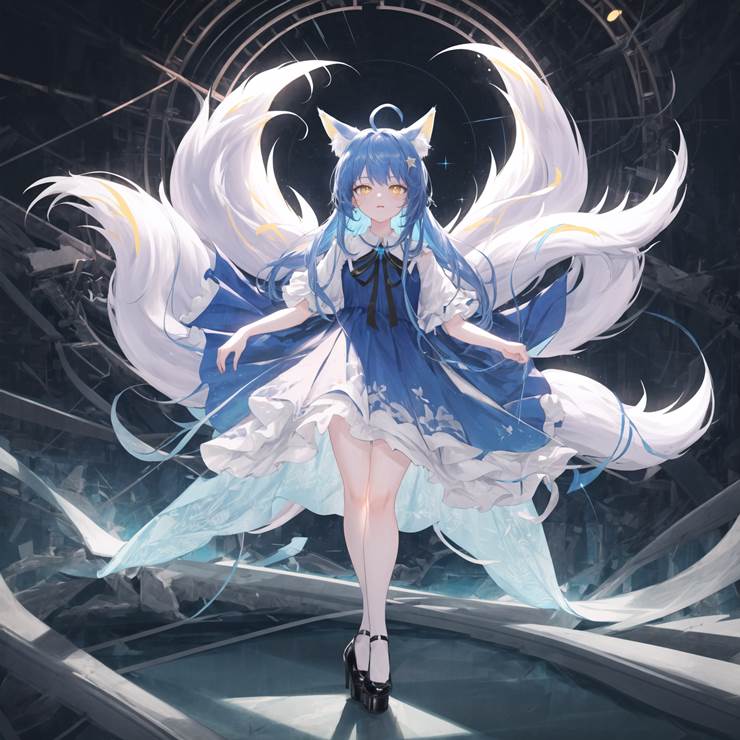 beautiful girl, 原创, original works, cat ears, fox ears, White silk pantyhose, blue hair