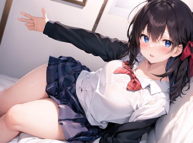 AI 画作, 女孩子, 女高中生, 大腿, miniskirt, beautiful girl, you can almost see it, 大腿玩一年