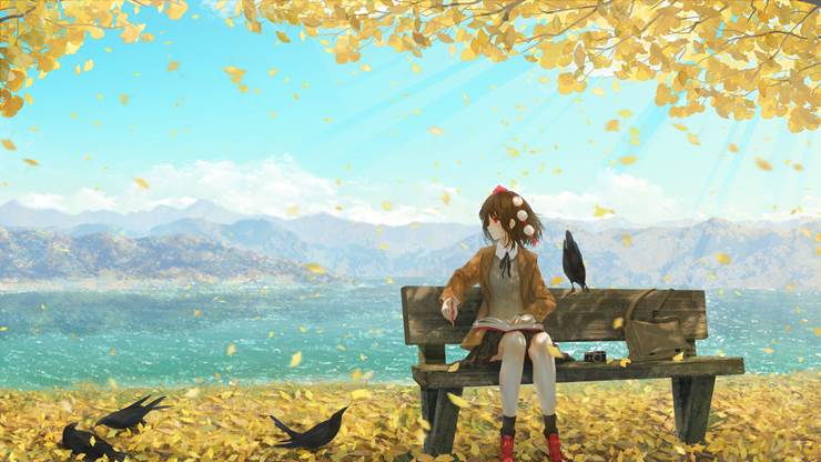 aya shameimaru, 东方Project, 东方, 风景, ginkgo biloba, autumn, 女孩子, Legs of Touhou girls