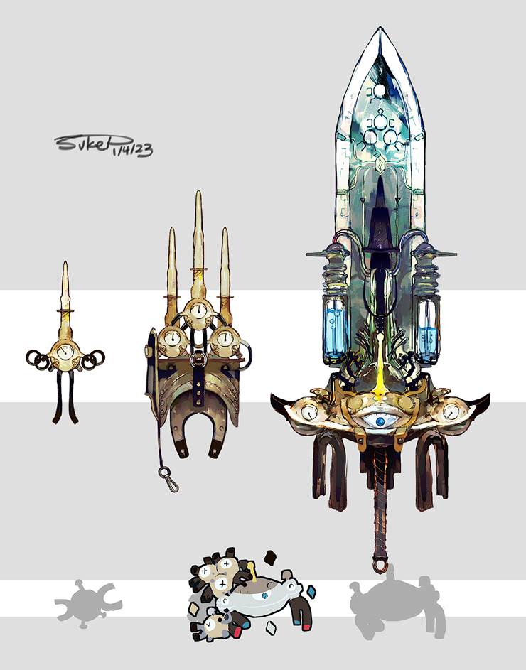 Magnemite, Magneton, Magnezone, 精灵宝可梦, 口袋妖怪, large sword, 蒸汽朋克