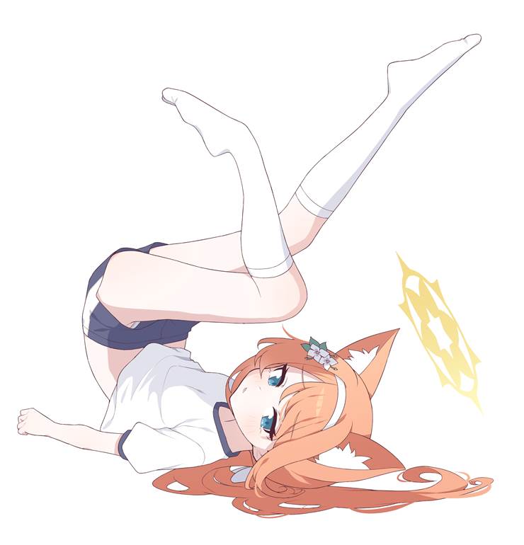 碧蓝档案, 女孩子, Mari Iochi, 伊落玛丽（体操服）, 白筒袜, white socks, gym uniform, panty peek