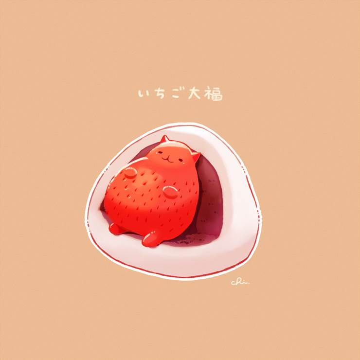 草莓大福|插画师チャイ的可爱的猫插画图片