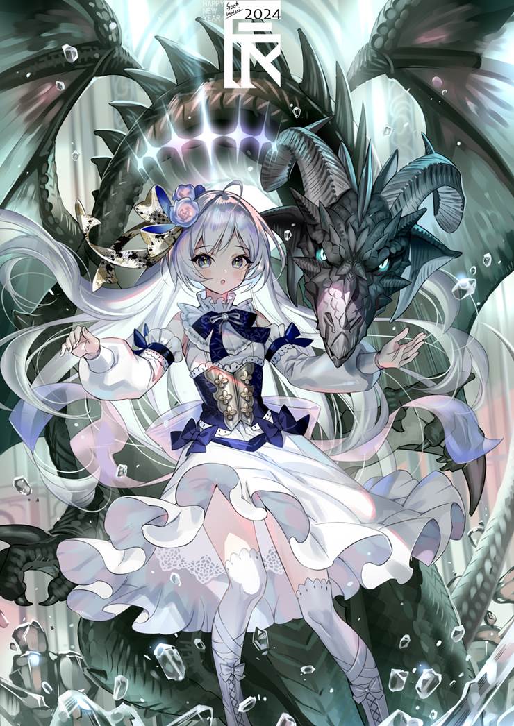 原创, 女孩子, transparency, 龙, 银发, chinese dragon, 长发, princess, 白色连衣裙, 原创1000users加入书籤