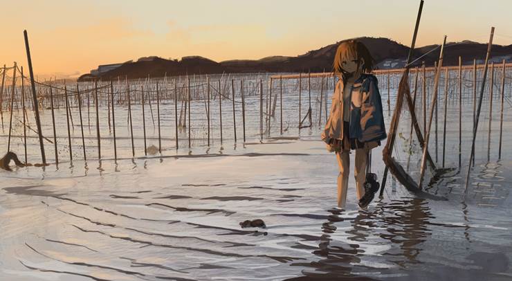 原创,女孩子,background,feet in water|插画师エ-リオット的脚在水中插画图片