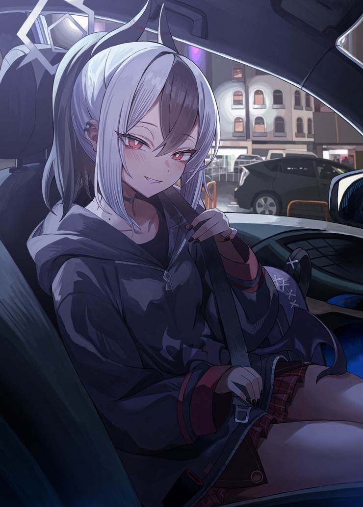 一张鬼方佳代子,蔚蓝档案,夜,车,连帽衫,Kayoko绘画图片