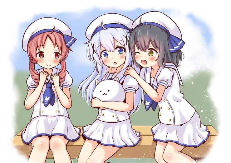 点兔, 请问您今天要来点兔子吗？, 小豆队, 智乃, Maya, Meg, uniform, 水手服, 提比