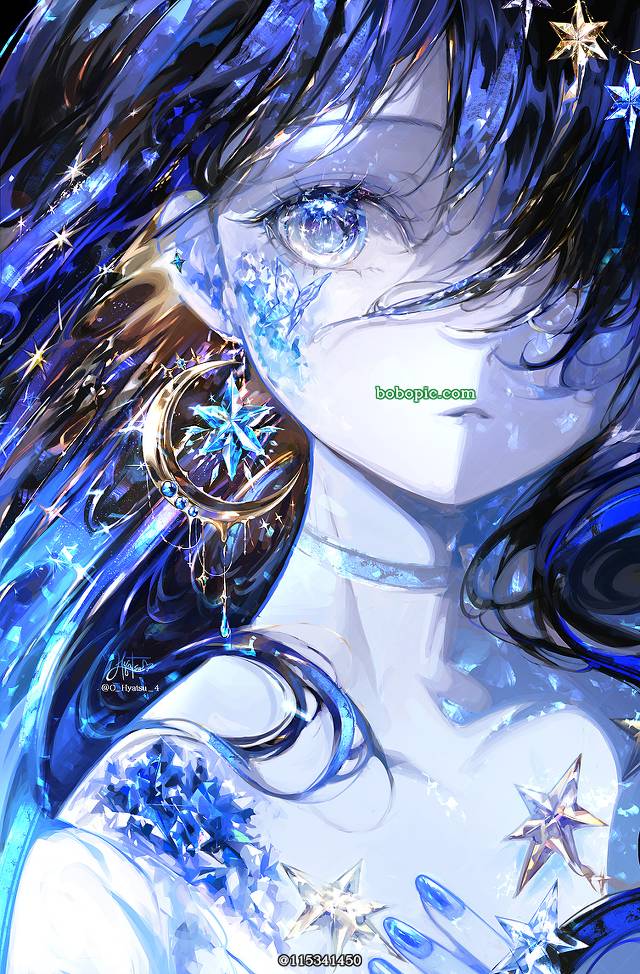 一张流星,小女孩,宝石绘画图片