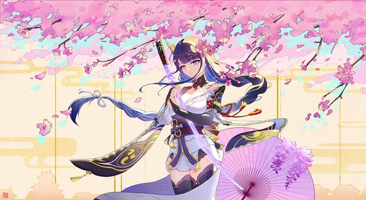 Genshin Impact, doujin, 女孩子, large breasts, 雷神巴尔, Raiden Shogun, Raiden Ei, 原神500收藏