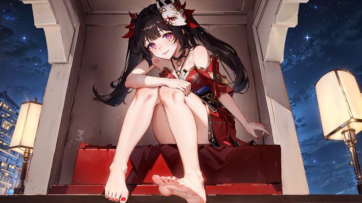 AI 画作, 花火（星穹铁道）, Honkai: Star Rail, 赤脚, 崩坏：星穹铁道, Honkai: Star Rail, 脚指, 面具