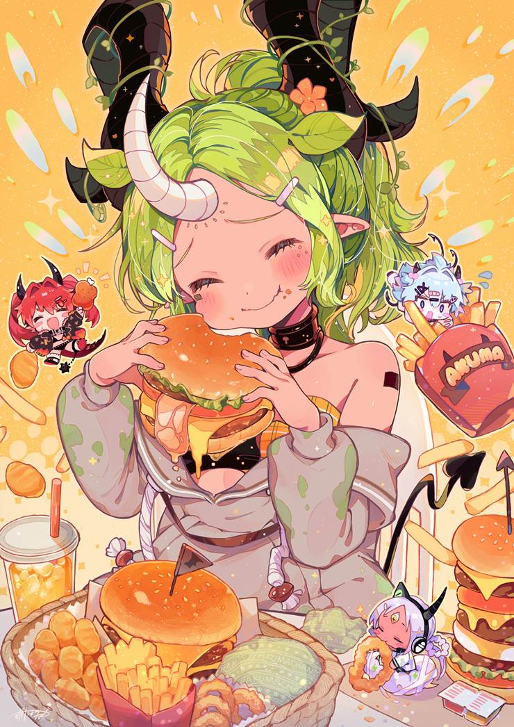 汉堡很好吃!|插画师天川たまを的食物挑逗照插画图片