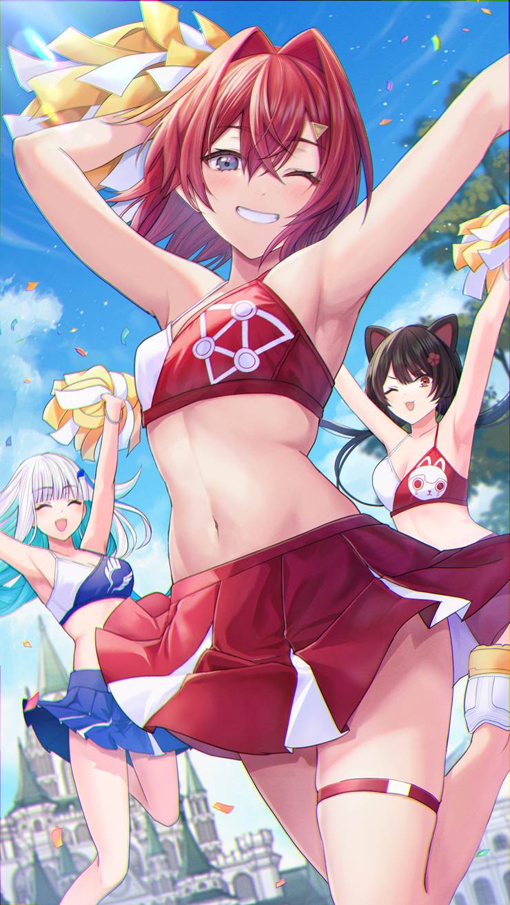 Nijisanji, Ange Katrina, Lize Helesta, Toko Inui, cheerleader, belly, Virtual YouTuber 1000+ bookmarks