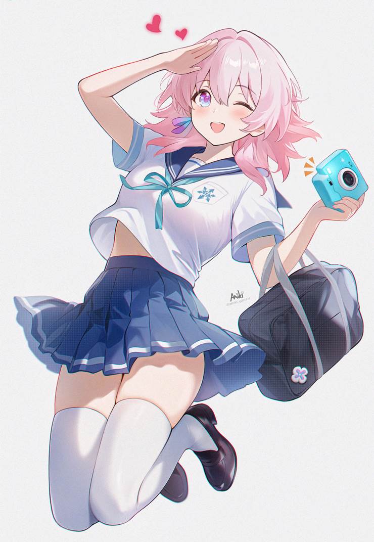 三月七, Honkai: Star Rail, 星穹铁道, 水手服, 绝对领域, 魅惑的大腿, 白丝袜, AI 画作