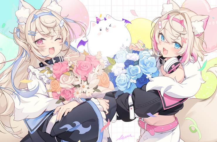 Fuwawa Abyssgard, Mococo Abyssgard, 虚拟youtuber, Hololive, bouquet, Virtual YouTuber 1000+ bookmarks