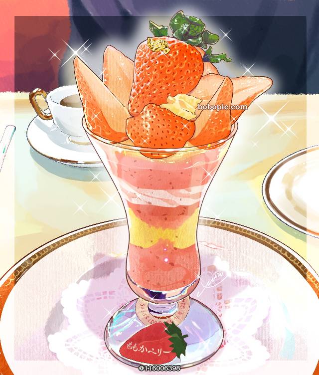 一张美食,草莓冰淇淋,食物插画绘画图片