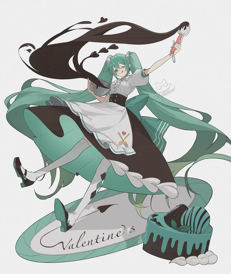一张情人节,初音未来,valentine,Vocaloid,巧克力薄荷绘画图片