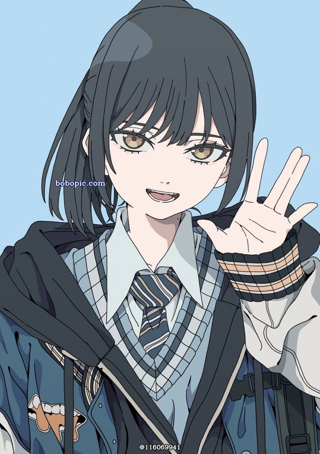 一张连帽衫,制服,蓝,马尾,小女孩,JK,少女绘画图片