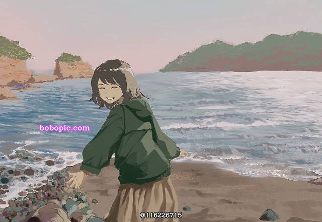 一张小女孩,风景绘画图片