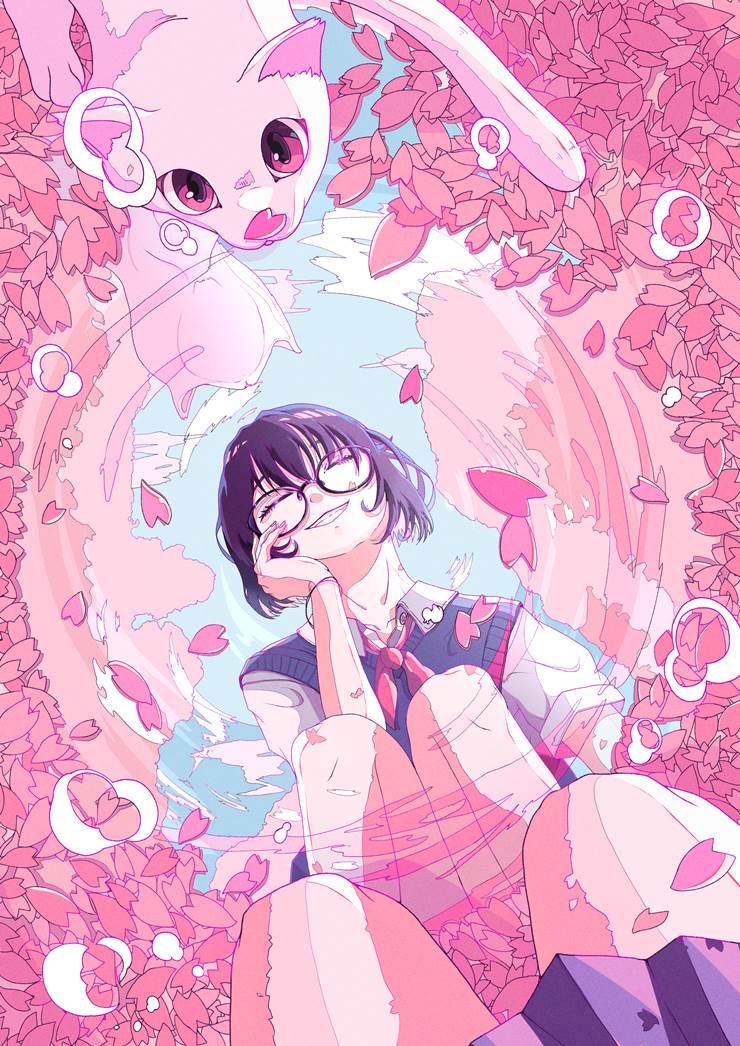 插画, 女孩子, 原创, background, 樱, spring, cat