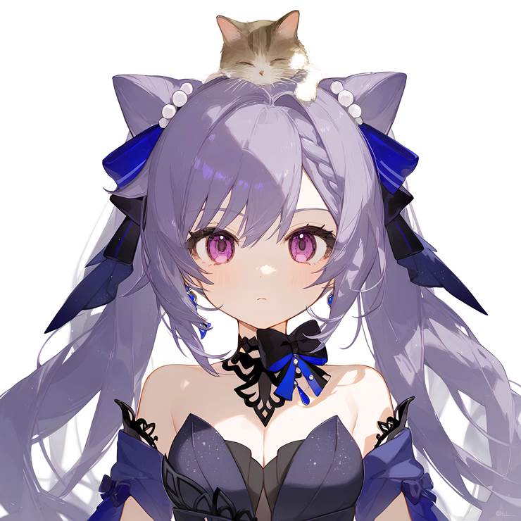 Keqing, Genshin Impact, Keqing (Genshin Impact), black stockings, chibi, cat