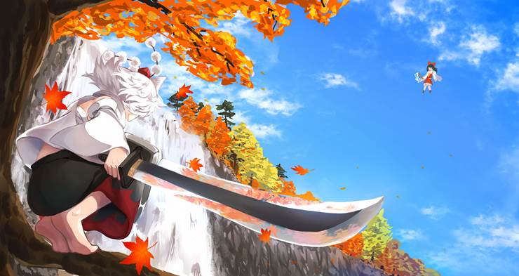 东方Project, momiji inubashiri, autumn leaves, 东方, 博丽灵梦