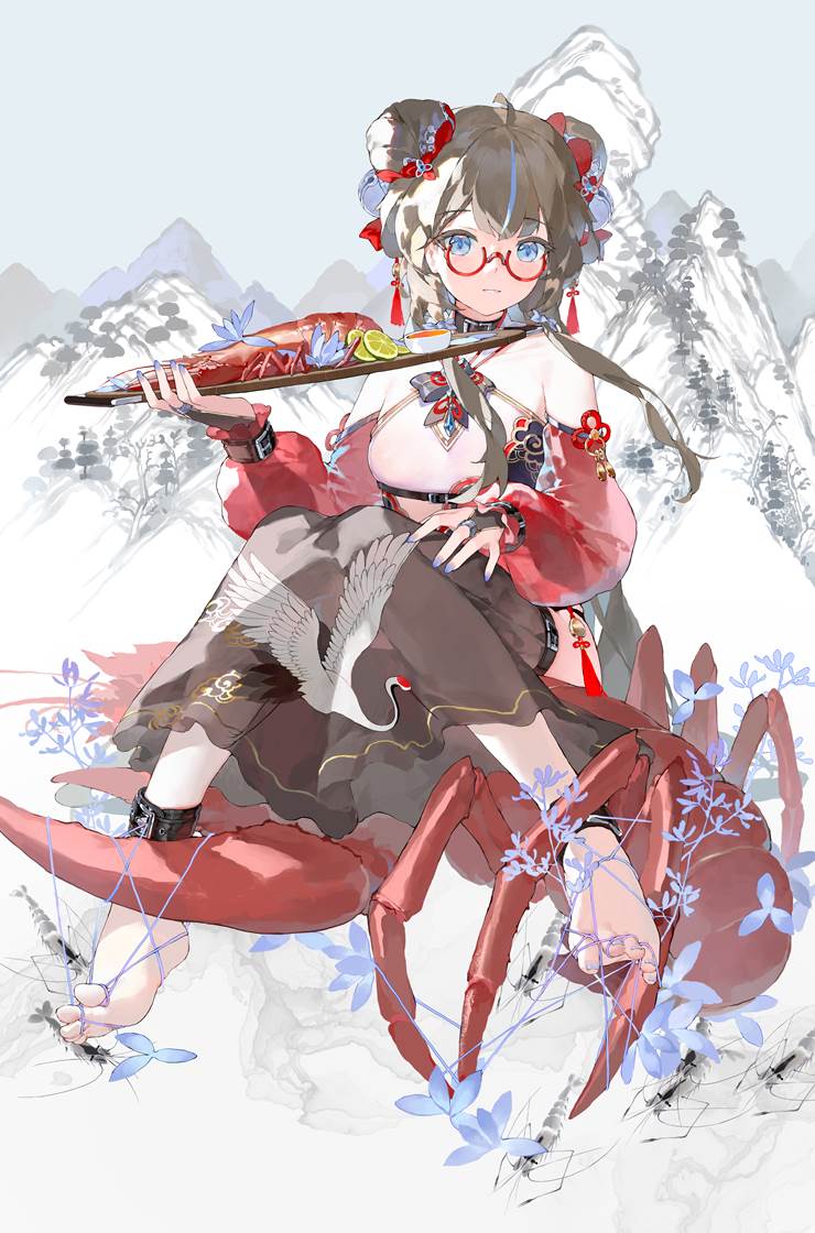 young girl, barefoot, Chinese style, kimono dress, girl, original works, creation, fetters, glasses, original 1000+ bookmarks