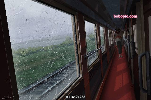 一张风景,雨,车窗,线路绘画图片