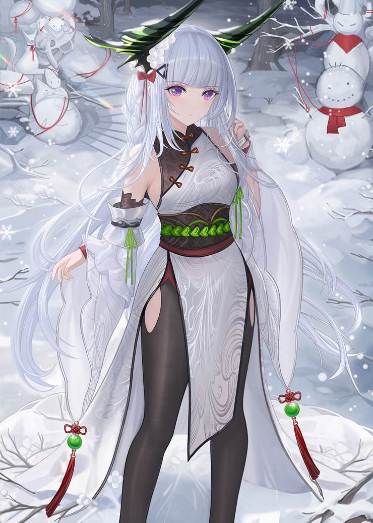 ancient, black stockings, snow, White hair, horn