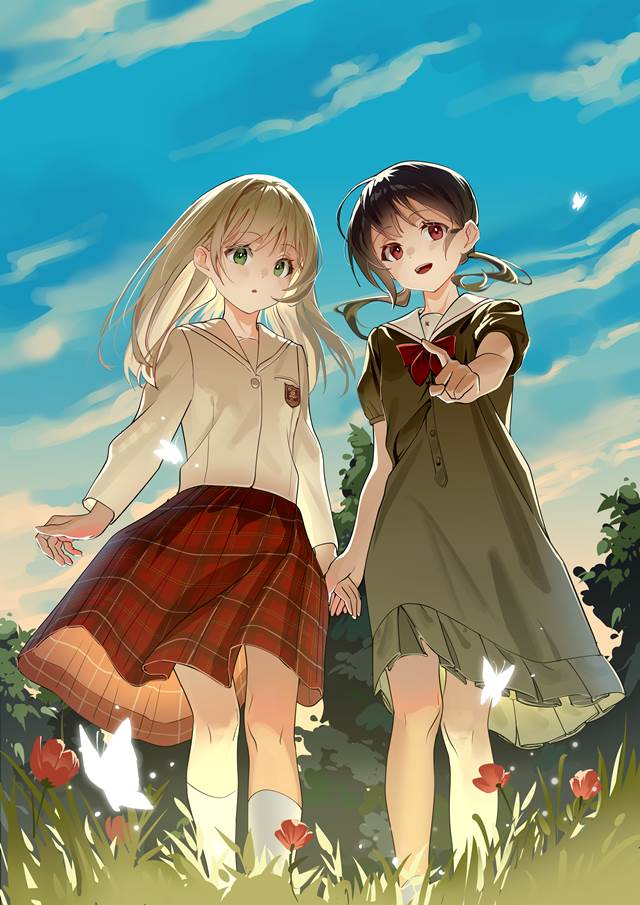 forest, 黑发, 银发, 水手服, 原创百合, 女孩子, yuri, 女高中生, junior high school girls