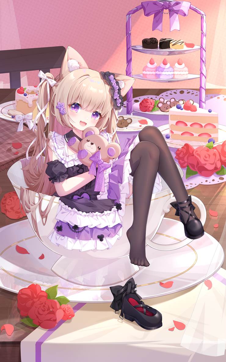 一张萝莉,猫娘,伊吹小秋,黑丝袜,猫耳,着袜足底,小女孩绘画图片