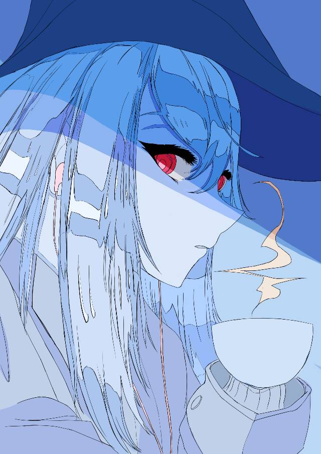 一张复古,封面,茶,御姐,明日方舟,同人二创,可爱,斯卡蒂绘画图片