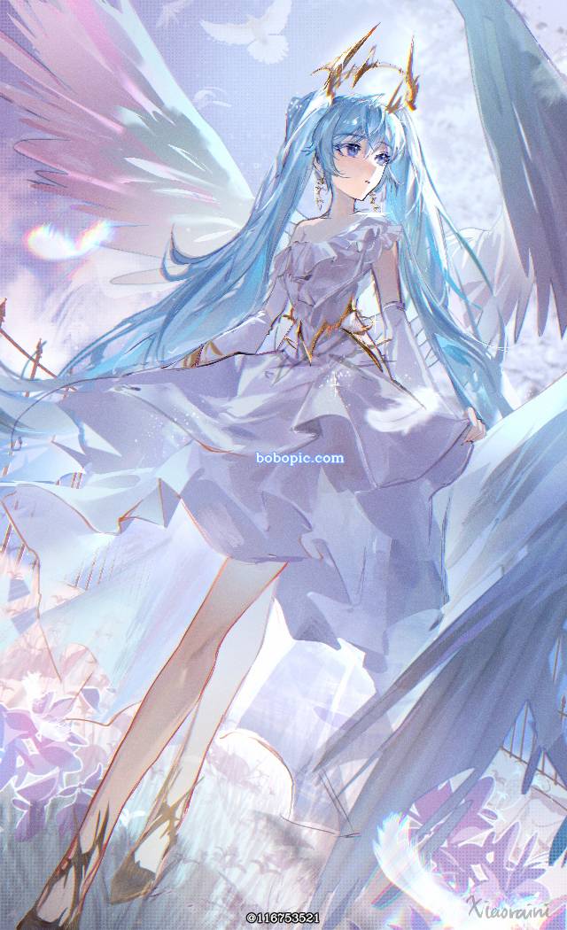 一张Mikuday,MIKU,初音未来,天使,羽翼,翼,小女孩绘画图片