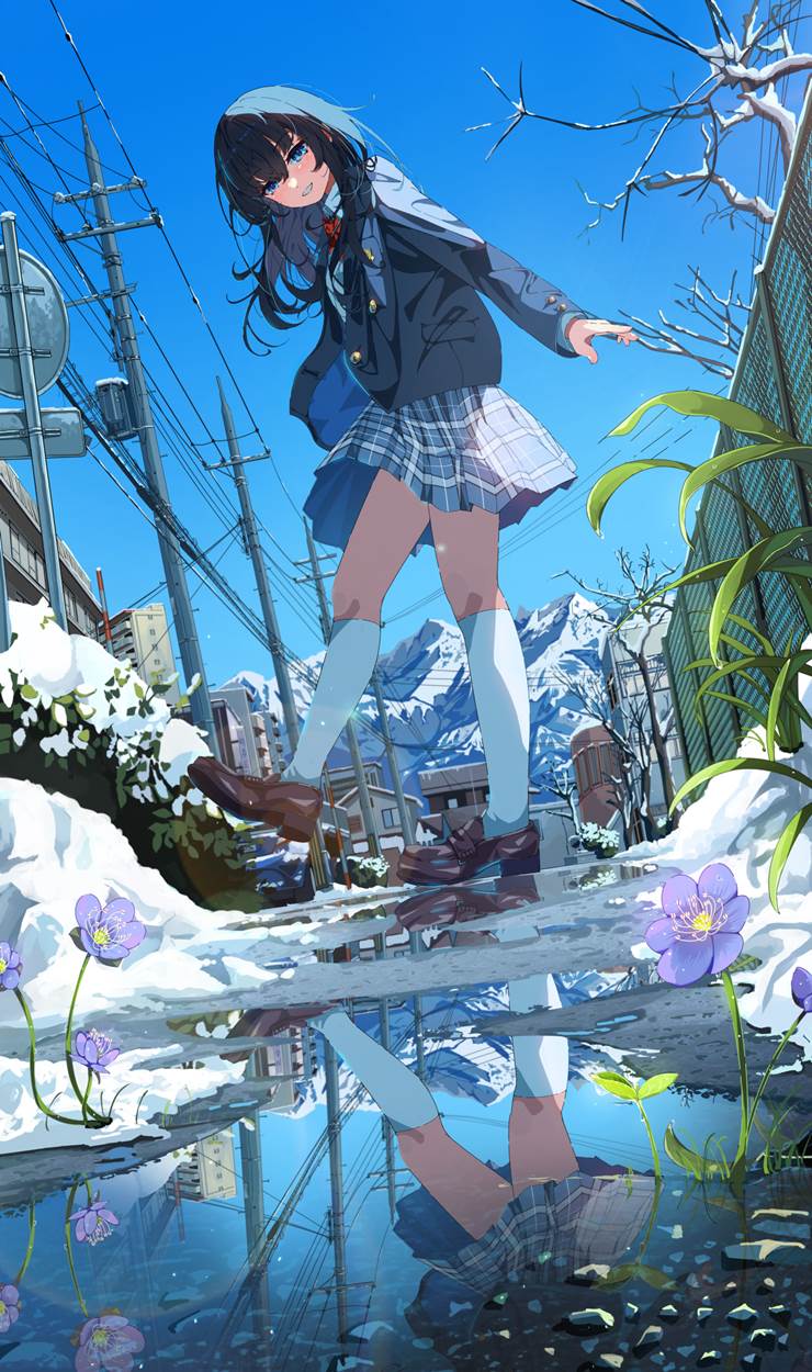 background, 原创, young girl, winter, snow, reflection pool, Callie, 原创1000users加入书籤, 白筒袜