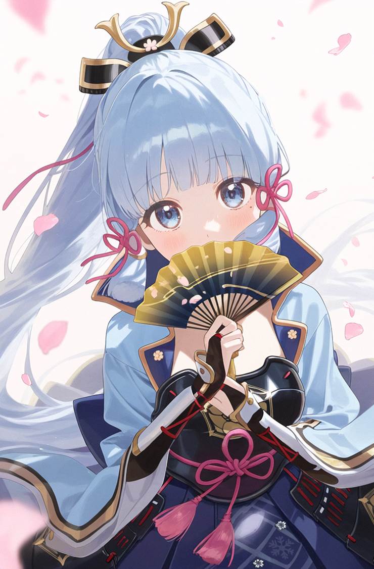 Ayaka Kamisato, Genshin Impact, young girl, spring, 樱, AI 画作, 女武士