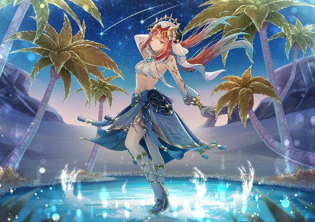 一张原神,夜空,妮露,nilou,砂漠绘画图片